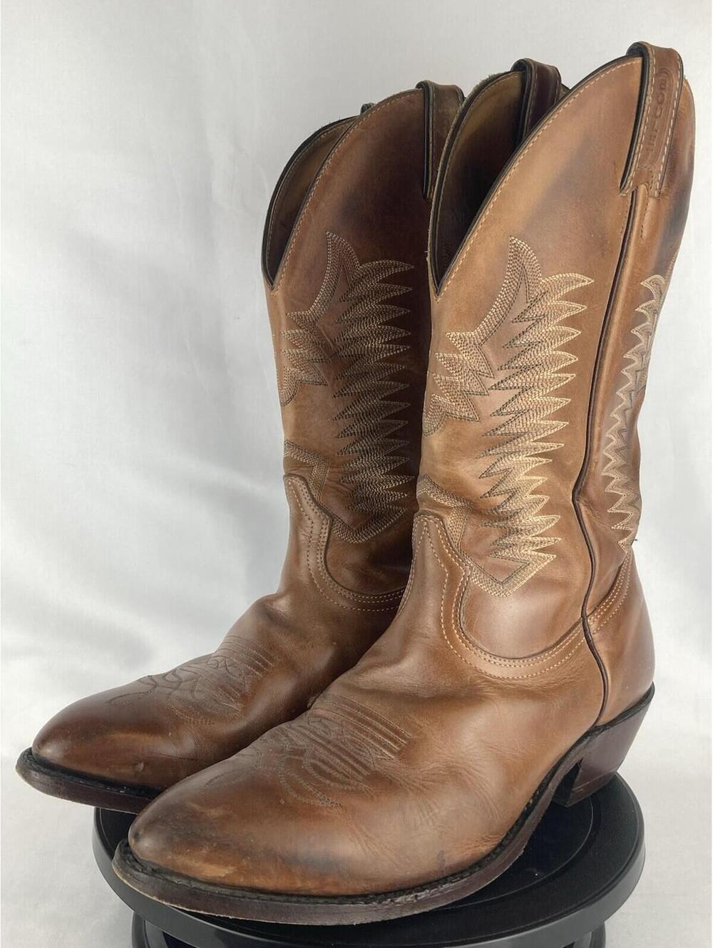 Men’s Size 10 EEE (Triple Wide) Boulet 1828 Brown Leather Mid-Calf Cowboy Boots